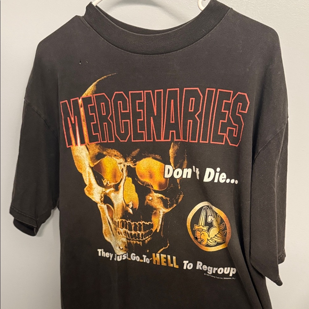 Black Graphic Tee // 1995 Talking Tops // Mercenaries Don’t Die Tee